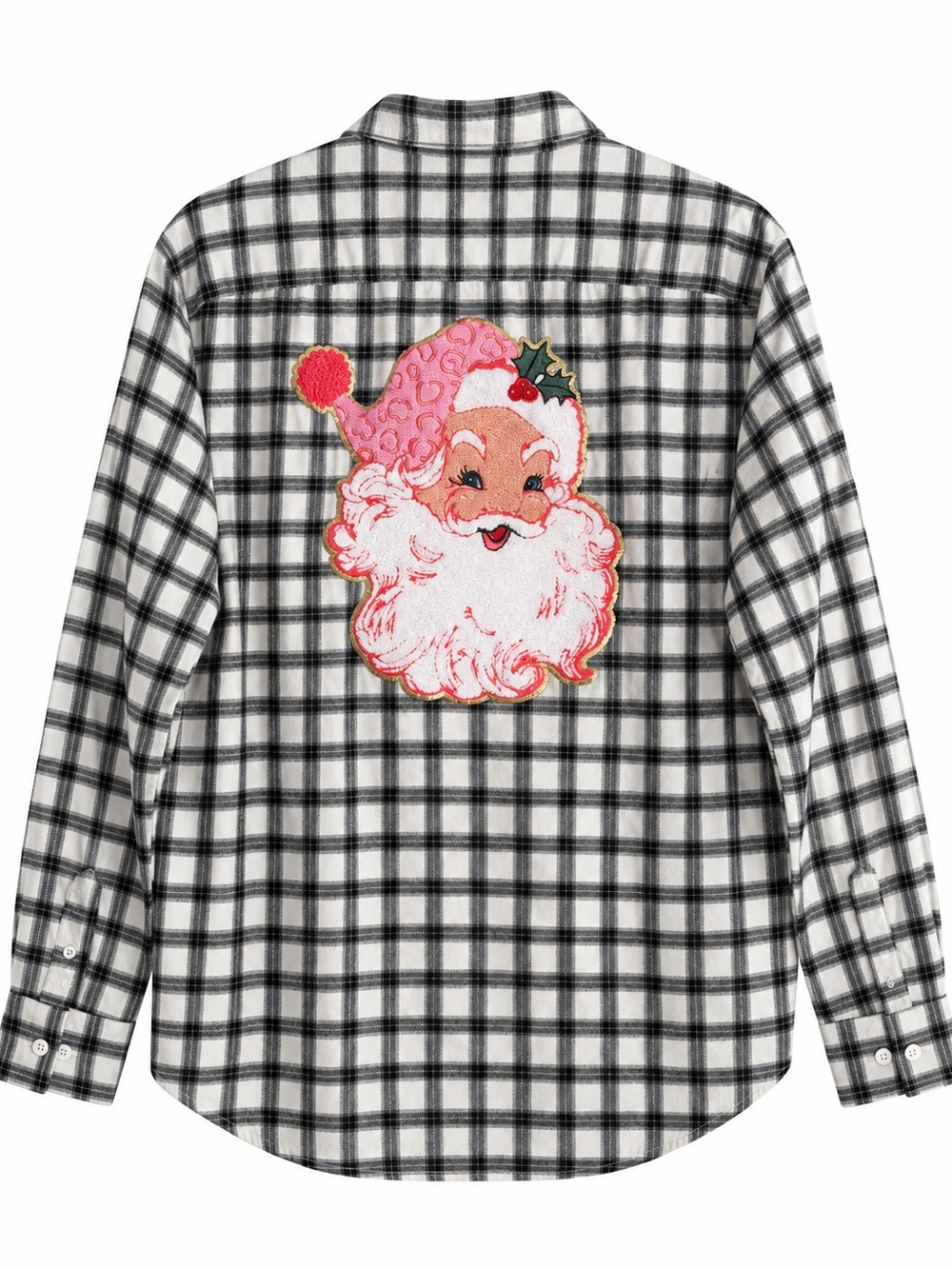 Banana Republic Large Plaid Christmas Santa Patch Flannel Shirt Custom Holiday